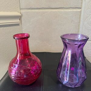 Med size glass pink and purple vials vases